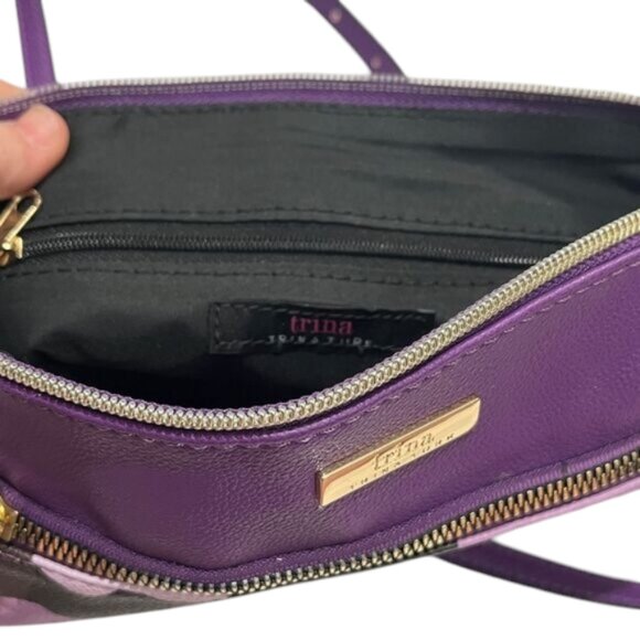 Trina Turk Purple Floral Print Crossbody Bag Gold-tone Hardware NWT - Picture 9 of 11